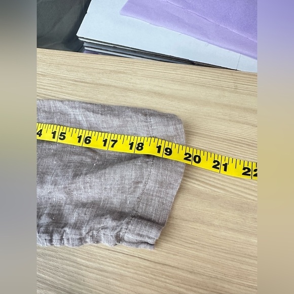 NEW TAHARI Women’s Linen Long Sleeve Collared Tunic Top in Taupe Sz M - Picture 8 of 9